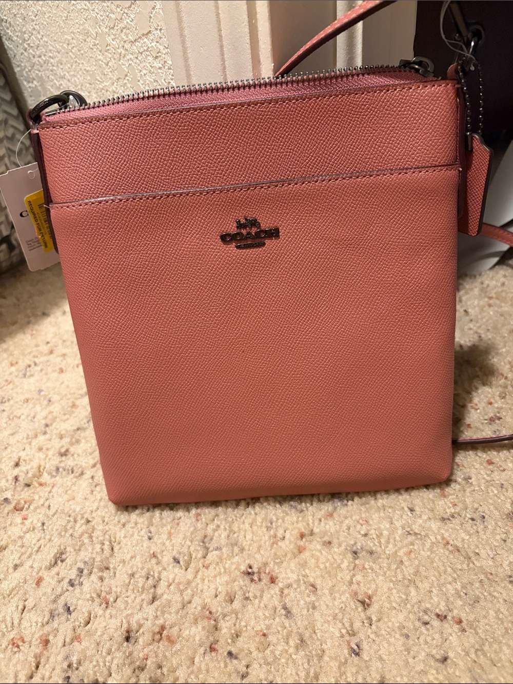 Coach Light Pink Pebbled Leather Crossbody Bag - Rose Gunmetal Hardware